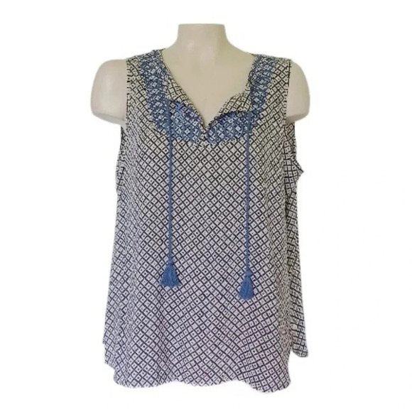 New! Loft Cottagecore Boho Embroidered Tank Indie Sleeze  L Petite - Picture 1 of 6